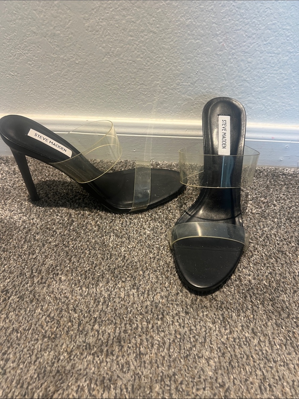 Steve Madden Black Heeled Sandals with Clear Straps - Picture 2 of 4